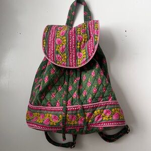 Cotton Floral Quilted Backpack in Green and Pink boho